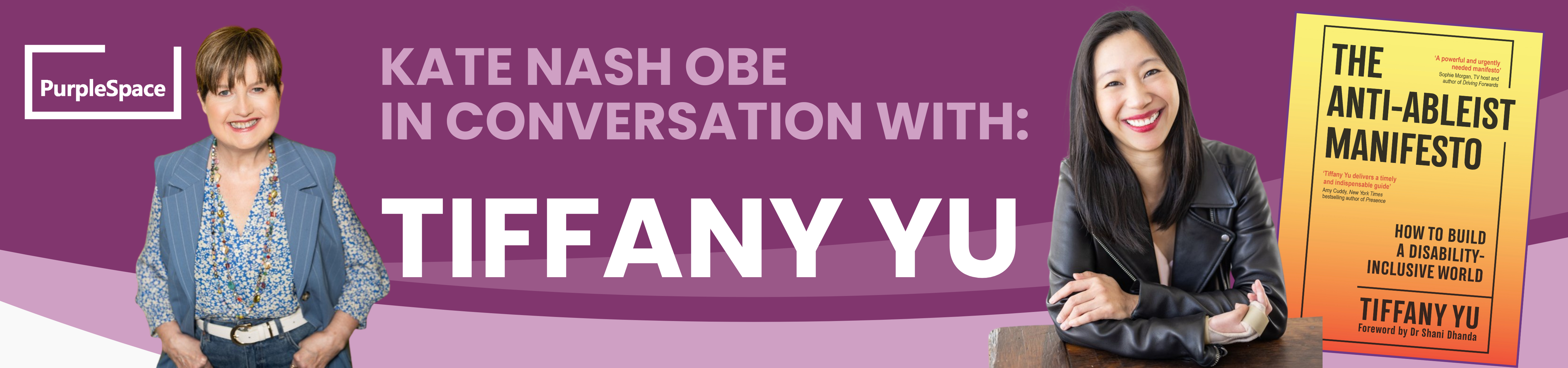 Designed banner reading Kate Nash OBE In Conversation with Tiffany Yu