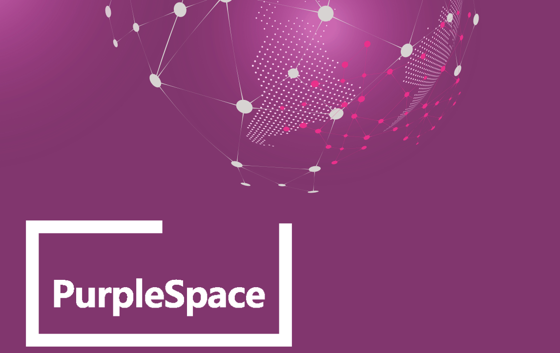 Glowing globe on a purple background, with Purplespace logo